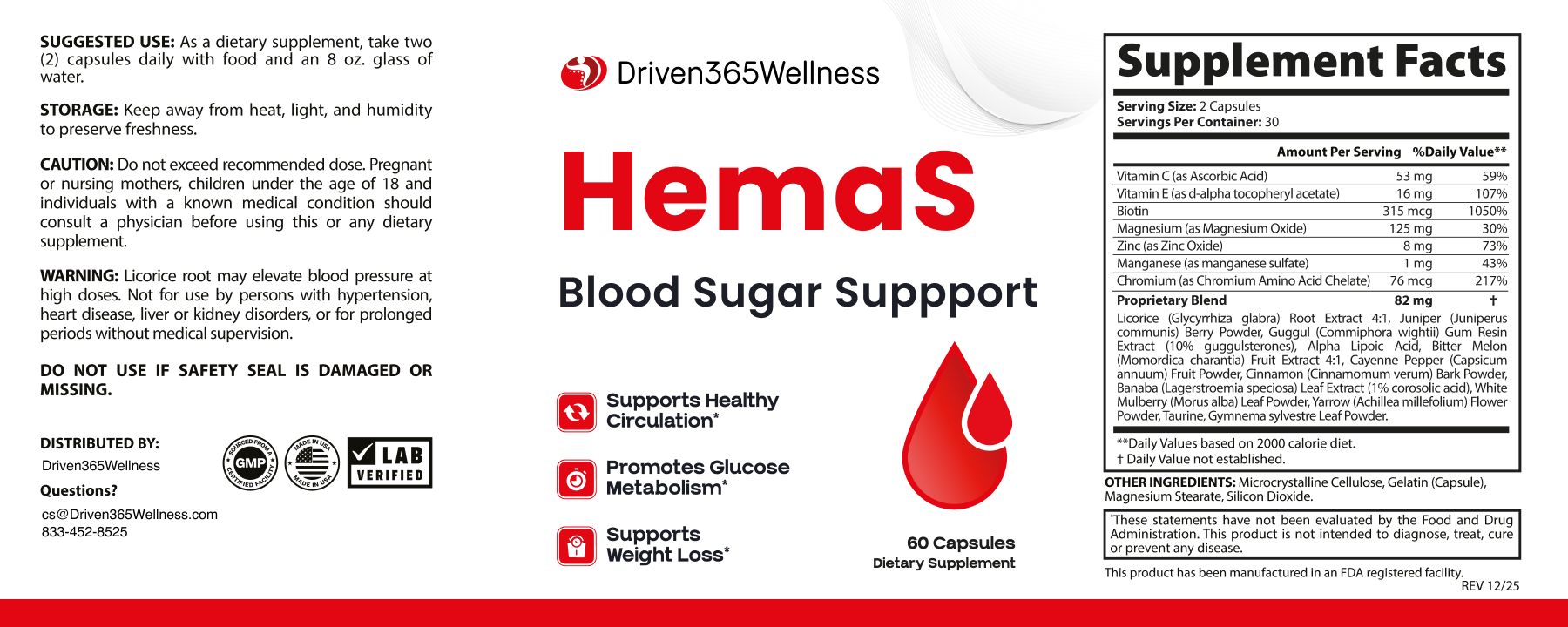HemaS Supplement Facts