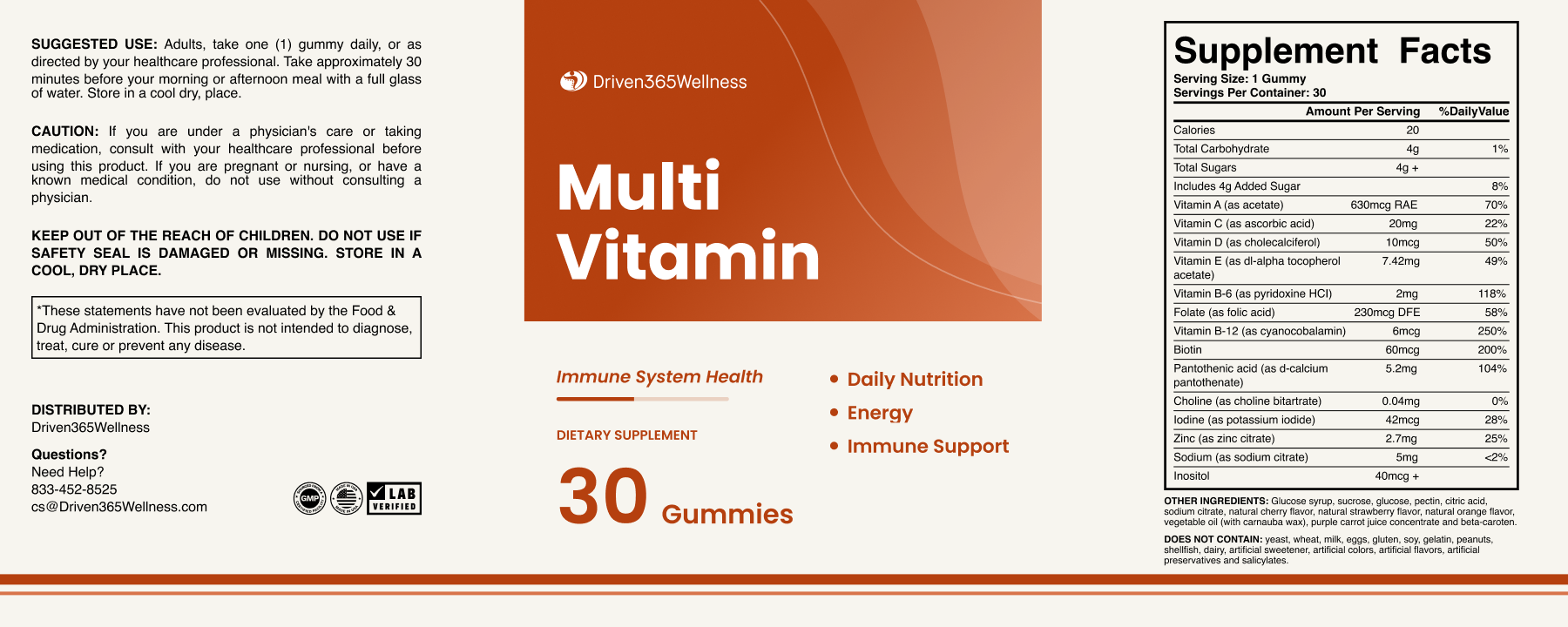 MultiVitamin Supplement Facts