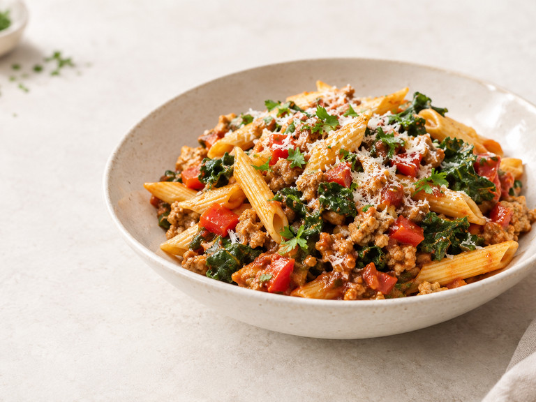 Turkey Penne with Kale and Tomato